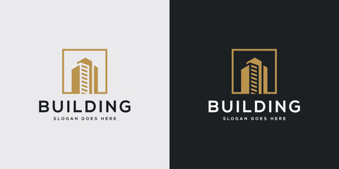 Obraz premium Building logo with line art style. city building abstract for logo design inspiration