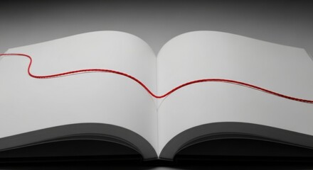 Open book with a red thread connecting the pages symbolizing a story or connection