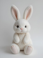Obraz premium Soft white bunny plush toy on white background, cute Easter decoration, toy, soft, bunny