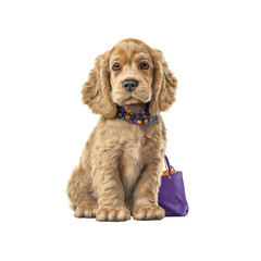 Adorable Golden Cocker Spaniel Puppy in Halloween Costume with Treat Bag