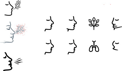 Woman's profile with breath and lungs icons eps