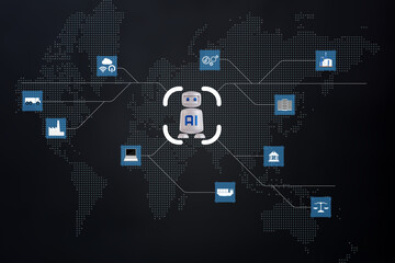 The Business man using AI robots to help analyze and increase efficiency in business