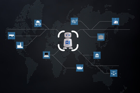The Business man using AI robots to help analyze and increase efficiency in business