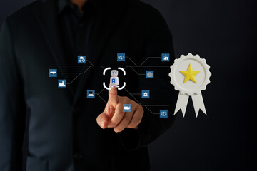 The Business man using AI robots to help analyze and increase efficiency in business