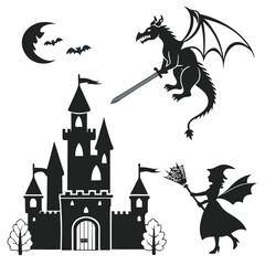 Fototapeta premium halloween illustration with witch and castle