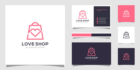Love shop logo with creative abstract concept and business card design