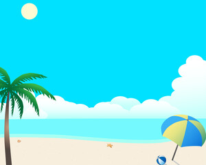 夏空と砂浜、もくもく雲