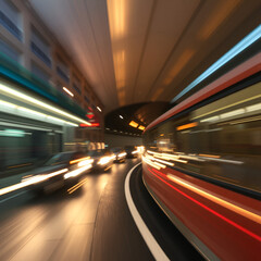 Fototapeta premium Rush hour Fast moving evening ,Fast moving traffic drives time lapse clock moving fast light each subway lane effect line light cg
