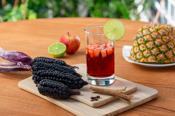 Chicha Morada Soft Drink with Lemon and Fresh Fruit