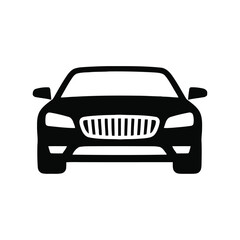 Front view silhouette of a modern black luxury sedan