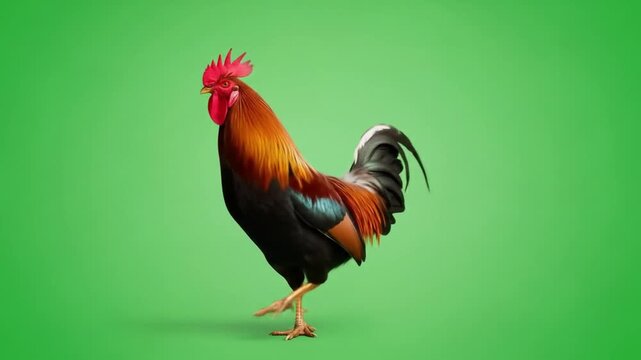 Rooster on Green Screen Background