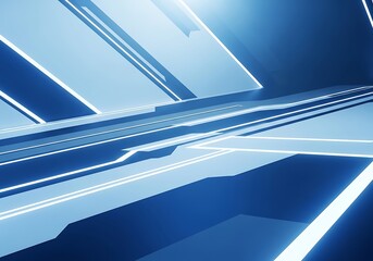 Obraz premium Futuristic Blue Abstract Background with Glowing Lines and Geometric Shapes