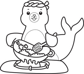 Coloring pages of cute seal sticker illustrations.