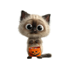 Adorable Kitten with Halloween Candy Bucket