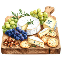 Camembert and Blue Cheese Platter with Grapes and Crackers,clipart, cut out, no background ,PNG die-cut for advertising