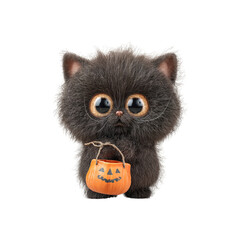 Adorable Black Kitten with Halloween Pumpkin Trick-or-Treat Bag