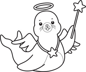 Obraz premium Coloring pages of cute seal sticker illustrations.