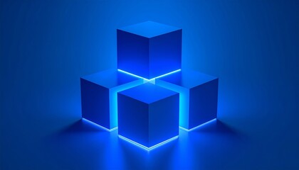 Obraz premium Symmetrical arrangement of glowing blue cubes on a dark background