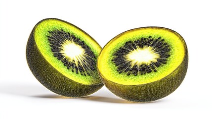 Kiwi on a white background, realistic close-up of juicy, fresh exotic orchard fruits for natural health food.