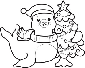Coloring pages of cute seal sticker illustrations.