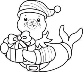 Fototapeta premium Coloring pages of cute seal sticker illustrations.