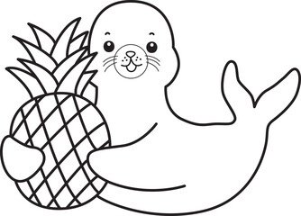 Coloring pages of cute seal sticker illustrations.