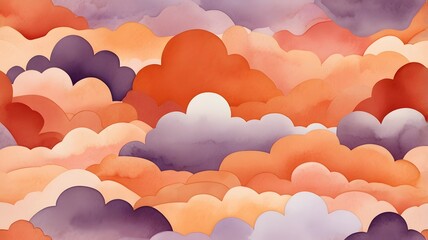 Pattern with watercolor clouds. Hand-drawn illustration.