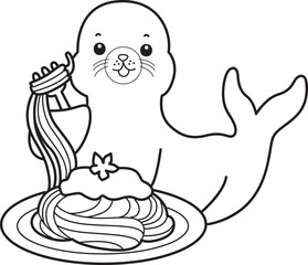 Coloring pages of cute seal sticker illustrations.