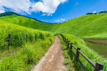 奈良県　真夏の曽爾高原の遊歩道