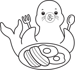 Coloring pages of cute seal sticker illustrations.