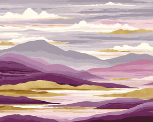 Rolling terrain in soft purples and golds