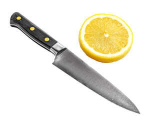 Knife and lemon slice still life