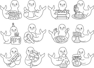 Fototapeta premium Coloring pages of cute seal stock illustration.