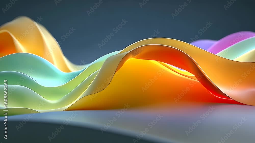 Poster abstract flowing rainbow waves: a colorful gradient animation of smooth, undulating forms