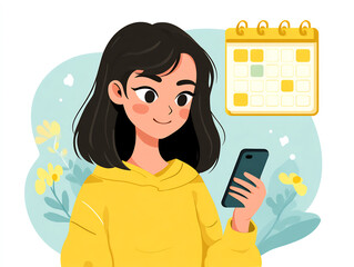 Woman scheduling tasks using voice input on mobile