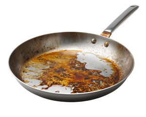 Metal frying pan with cooking residue