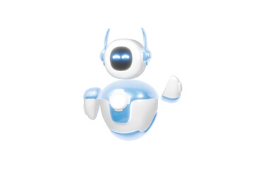 3d Happy Robot ai character. Chat bot mascot isolated on white transparent background. GPT chatbot. Artificial intelligence, trendy technology, support service, funny automaton computer. 3d render.