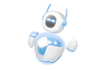 3d Happy Robot ai character. Chat bot mascot isolated on white transparent background. GPT chatbot. Artificial intelligence, trendy technology, support service, funny automaton computer. 3d render.