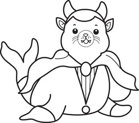 Coloring pages of cute seal stock illustration. Halloween costume.