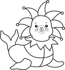 Coloring pages of cute seal stock illustration. Halloween costume.