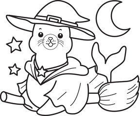 Coloring pages of cute seal stock illustration. Halloween costume.