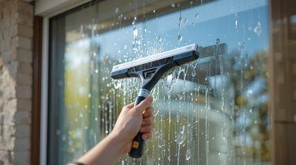Washing windows with a squeegee