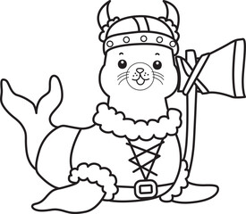 Coloring pages of cute seal stock illustration. Halloween costume.