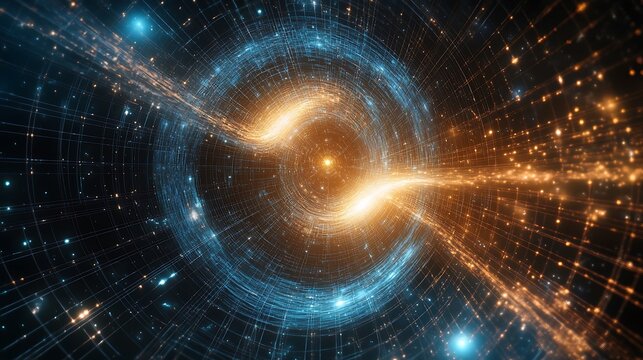 Digital vortex journey through cyber space with flowing data streams for futuristic technology virtual reality immersive digital experience concept. - Powered by Adobe