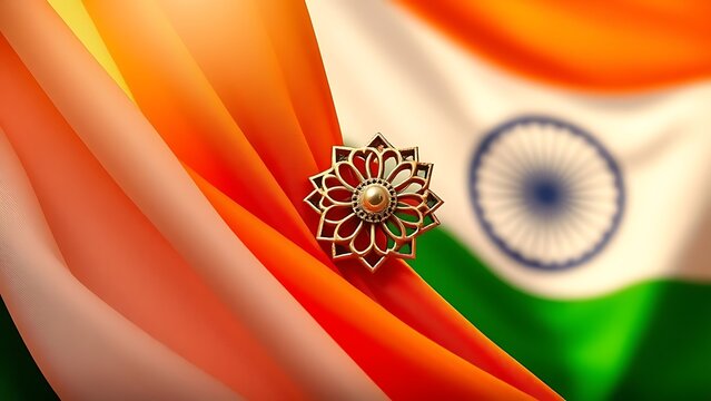 Red star military badge with golden wheat wreath on olive green background