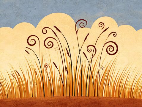 gentle wind creating spirals in tall dry grass