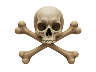 Realistic 3d rendered human skull and crossbones symbol isolated on transparent background