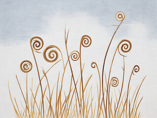 gentle wind creating spirals in tall dry grass