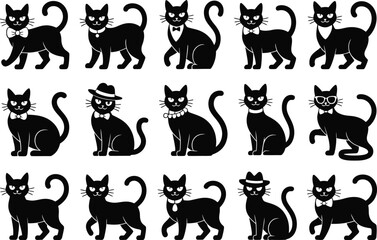 Fototapeta premium Black cats wearing accessories felines animals