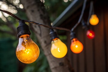 Yellow and orange bulbs were hung and photographed from a close distance. design illustration